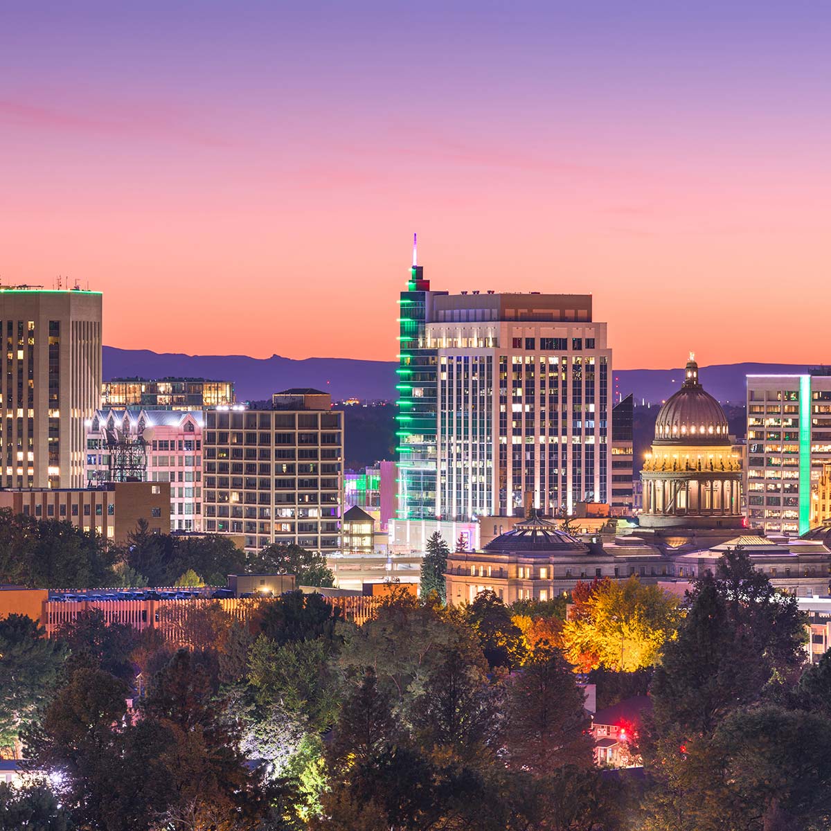 Boise skyline at dusk
